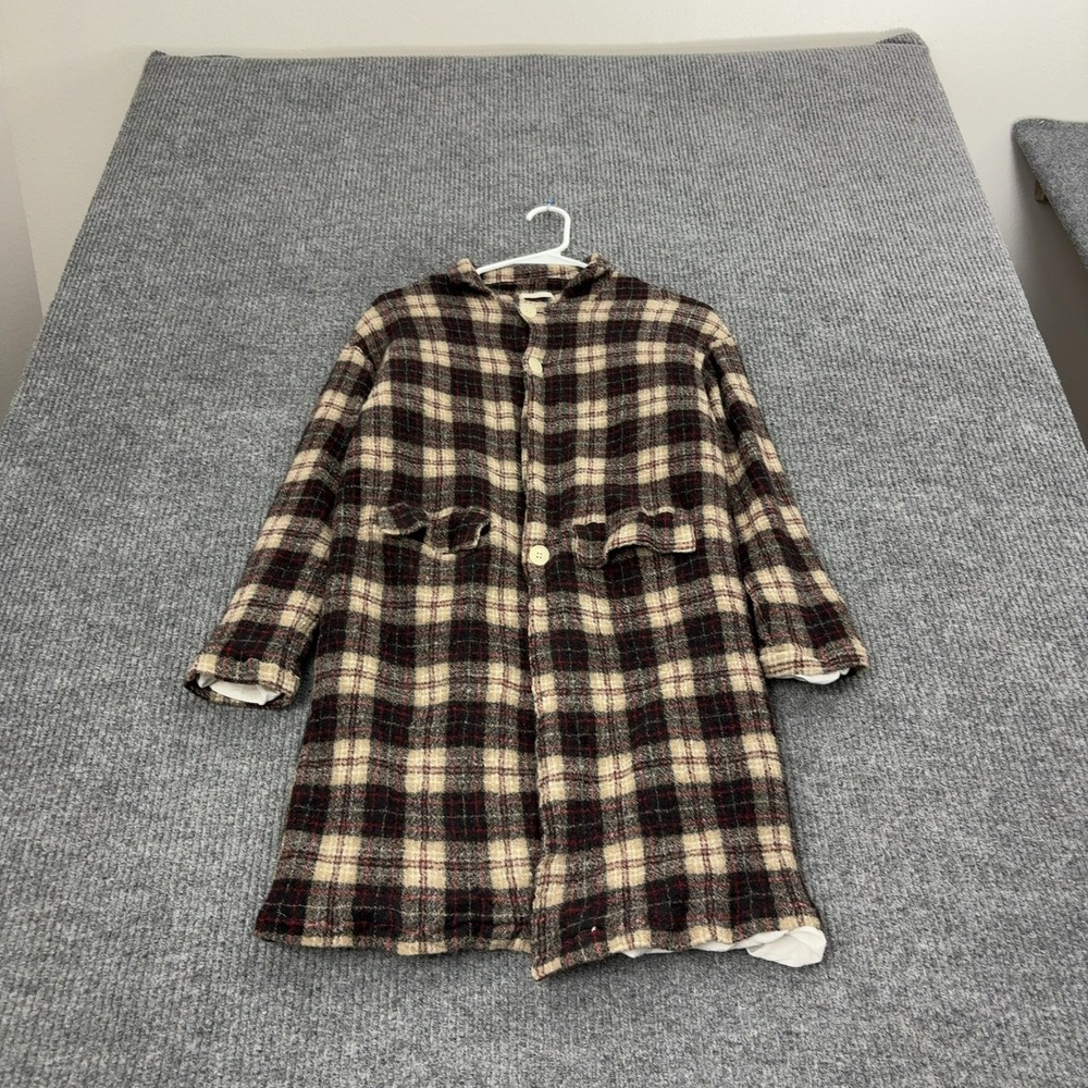 CP‎ Shades Coat Womens Brown Wool Blend Plaid Button Front Collared Boho Casual